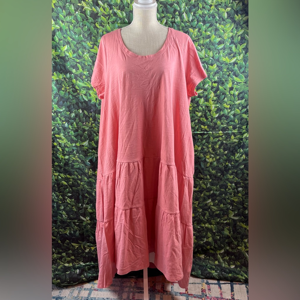 Terra&Sky Size:1x Women Short Sleeve Dress 100% Cotton Pockets Pink Nwot